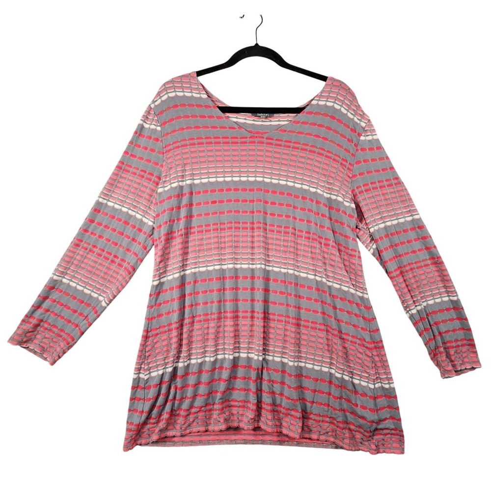 Habitat Tunic Top Womens L Striped Artsy Mature Boho Lagenlook Abstract Comfy